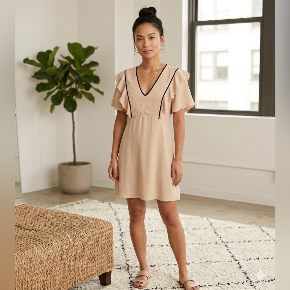 ASOS cream & black Tea Ruffled Dress- Size 4 Us